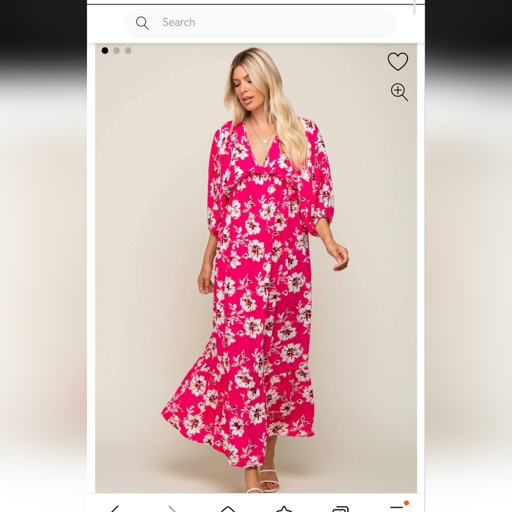 Fuchsia Floral V-Neck Midi Dress